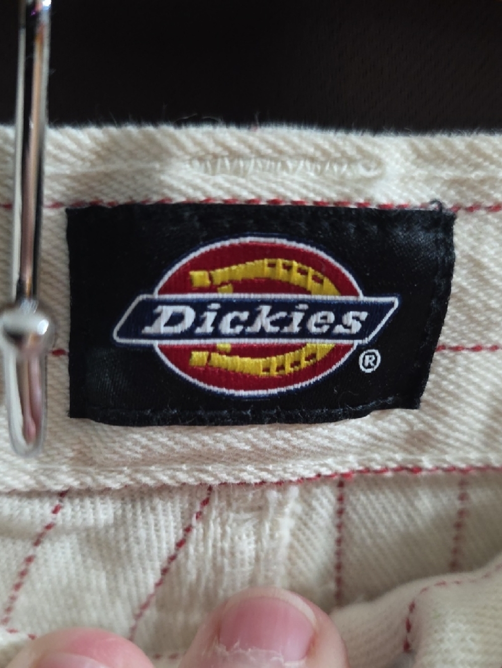Dickies Men's Cotton Canva Carpenter Pants Cream Red Stitchlike Stripes Sz 34x32 - Picture 2 of 12